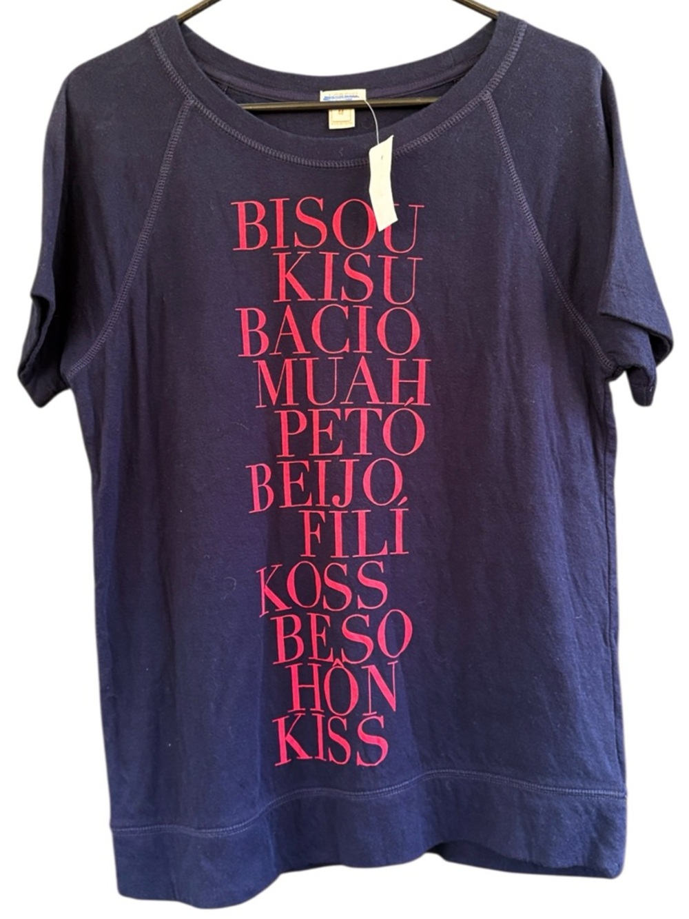 NWT J. Crew Foreign Language “Kiss” S/S Sweatshirt Navy Red Size Medium